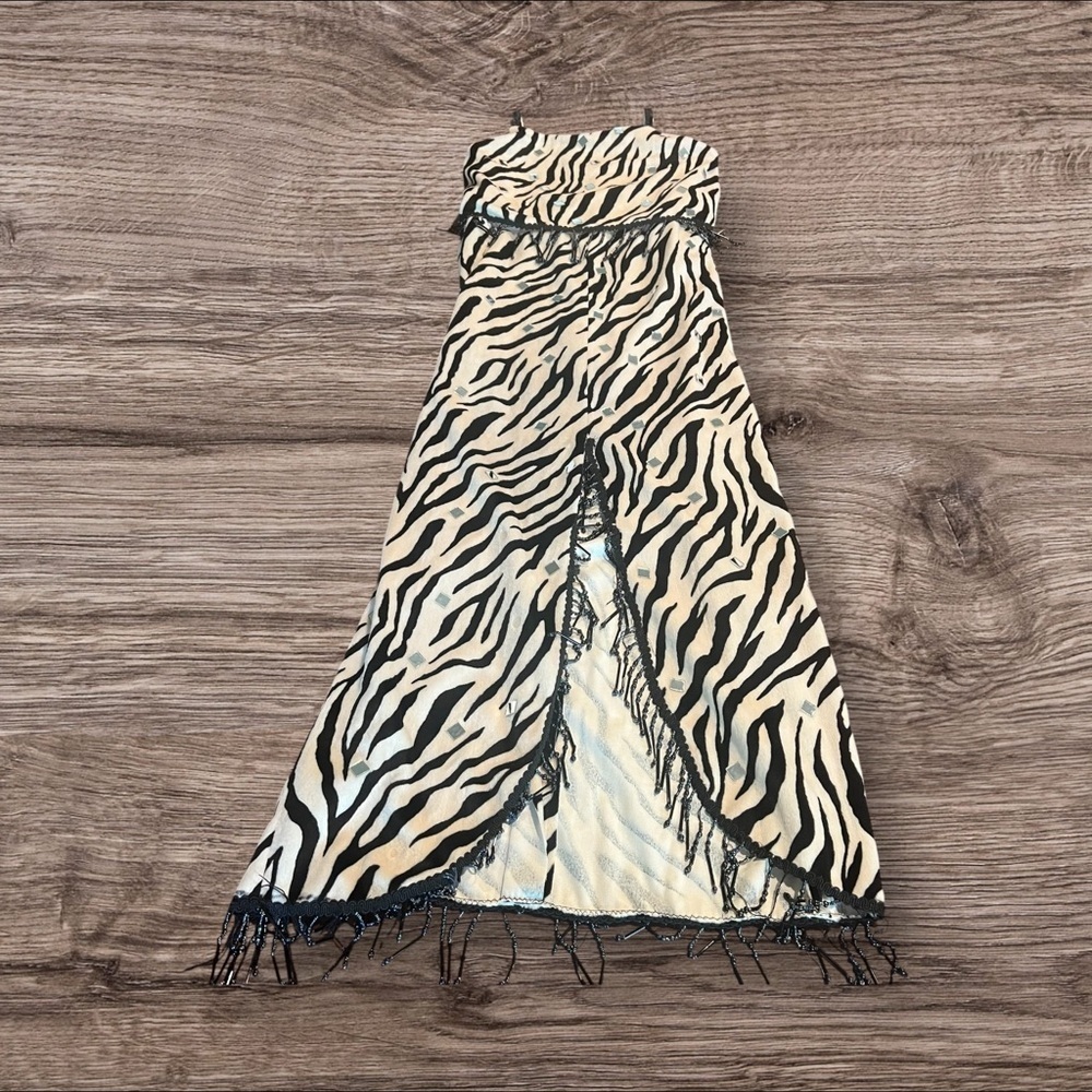 Sequined Beaded Animal Print Strappy Maxi Dress Mob Wife Cocktail Zebra